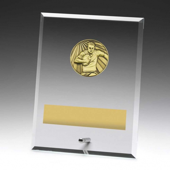 DY115C - Glass Plaque Rugby Male 200mm - Trophy Land DY115C - Trophy Land