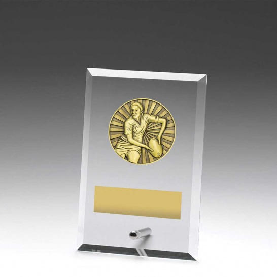 DY116A - Glass Plaque Rugby Female 150mm - Trophy Land DY116A - Trophy Land