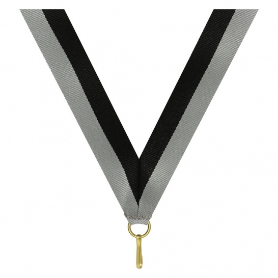 RY77 - Black / Grey V Neck Ribbon - Trophy Land RY77 - Trophy Land
